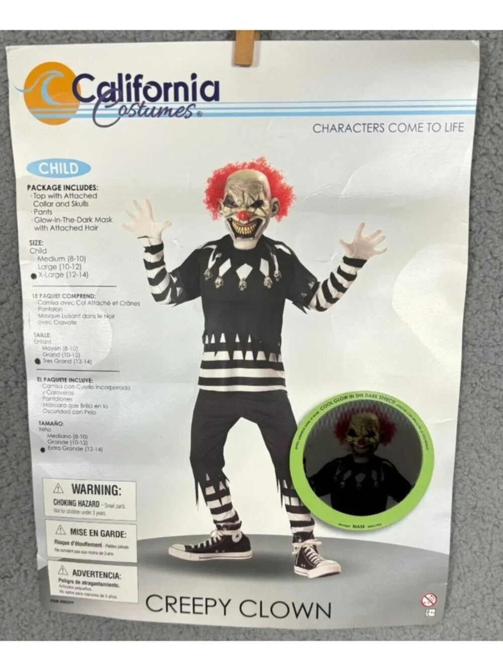 California Farms Creepy ClownYouth Halloween Fancy-Dress Costume Multi XL P.O